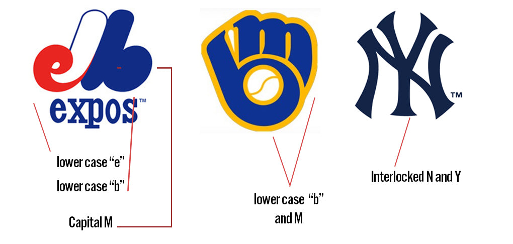 Expos, Brewers, and Yankee's Logos