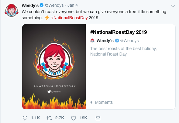 Wendy's National Roast Day Tweet
